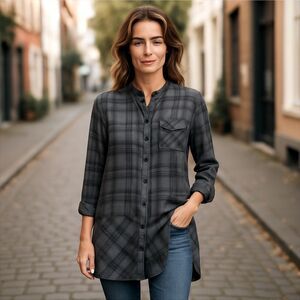 Michael Stars Highline Plaid Hi-Lo Shirt Dress sz Medium